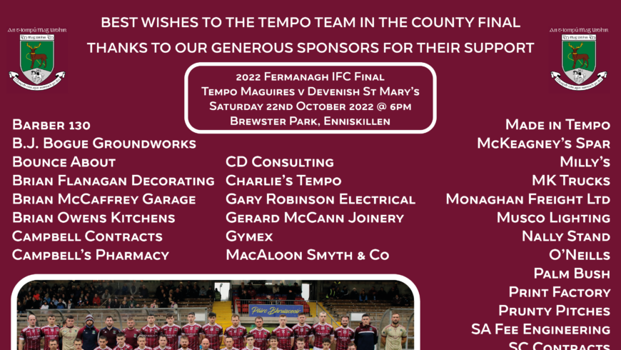 Good luck to the Tempo Men in the County Final